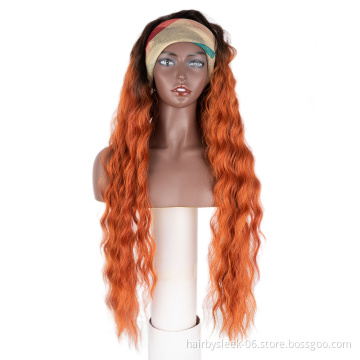 38 inches long natural fashion color wholesale hair wigs for black women High Temperature synthetic hair deep wave headband wig